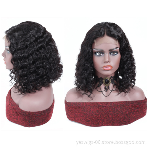 Women Lace Frontal 13*4 Wig For Beginners 1b Peruvian Natural Color Hair Remy Short Bob Cut Wholesale Peruvian Kinky Curly Wig